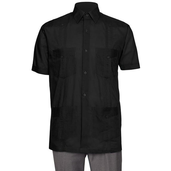 Gentlemens Collection Mens Short Sleeve Linen Look Guayabera Shirt Black 4X