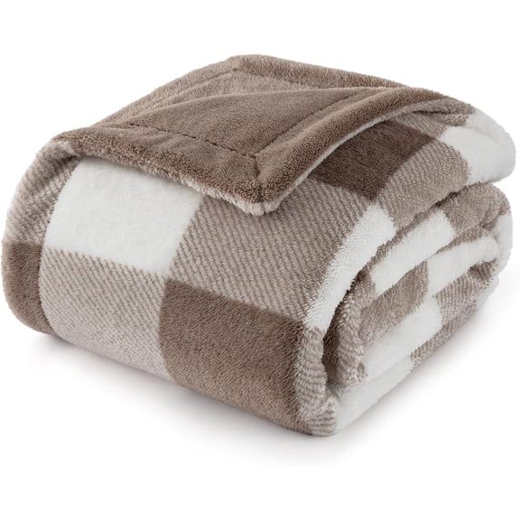 Gentlesoft Brown Plaid Blanket for Christmas, Gingham Winter Bedding Sherpa Fleece Thick Warm Throw Blanket Cozy Gifts for Women, Men, Kids, Teen Girls & Boys, Grandkids Gifts, 50"x60", Brown
