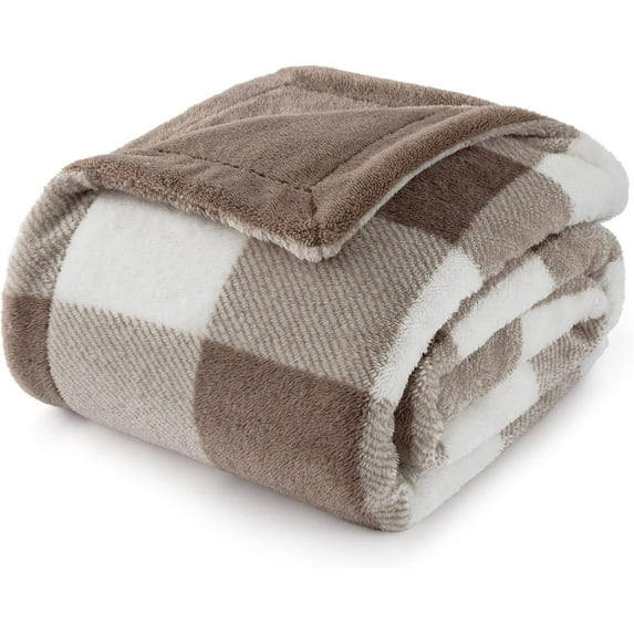 Gentlesoft Brown Plaid Blanket for Christmas, Gingham Winter Bedding Sherpa Fleece Thick Warm Throw Blanket Cozy Gifts for Women, Men, Kids, Teen Girls & Boys, Grandkids Gifts, 50"x60", Brown