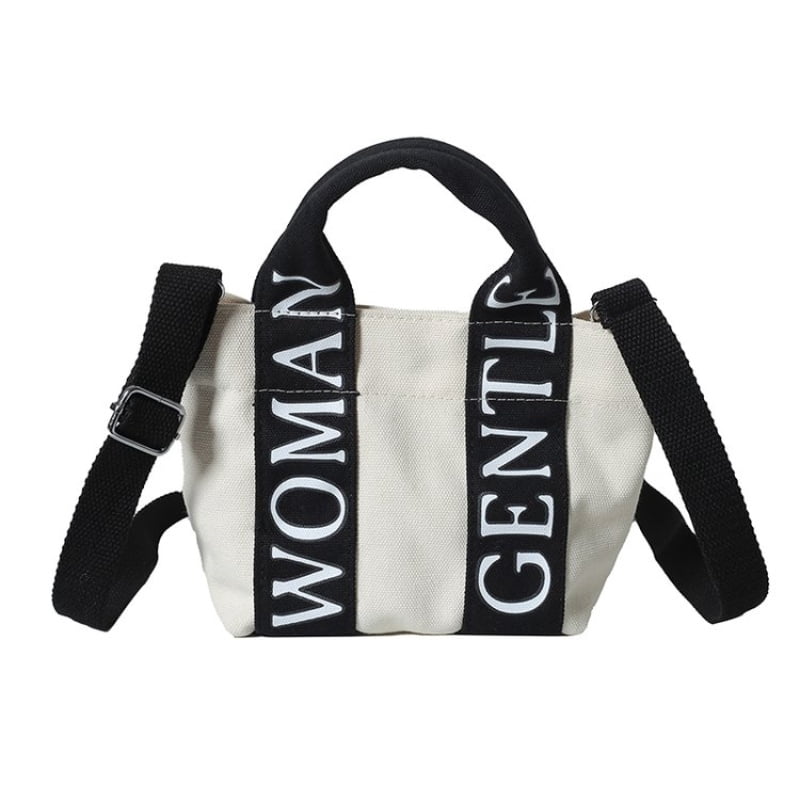 Gentlewoman® Tote Bag for Women, Canvas Crossbody Tote Bags with Magnetic buckle Casual Canvas Shoulder Bags for Work School and Travel，Black and white
