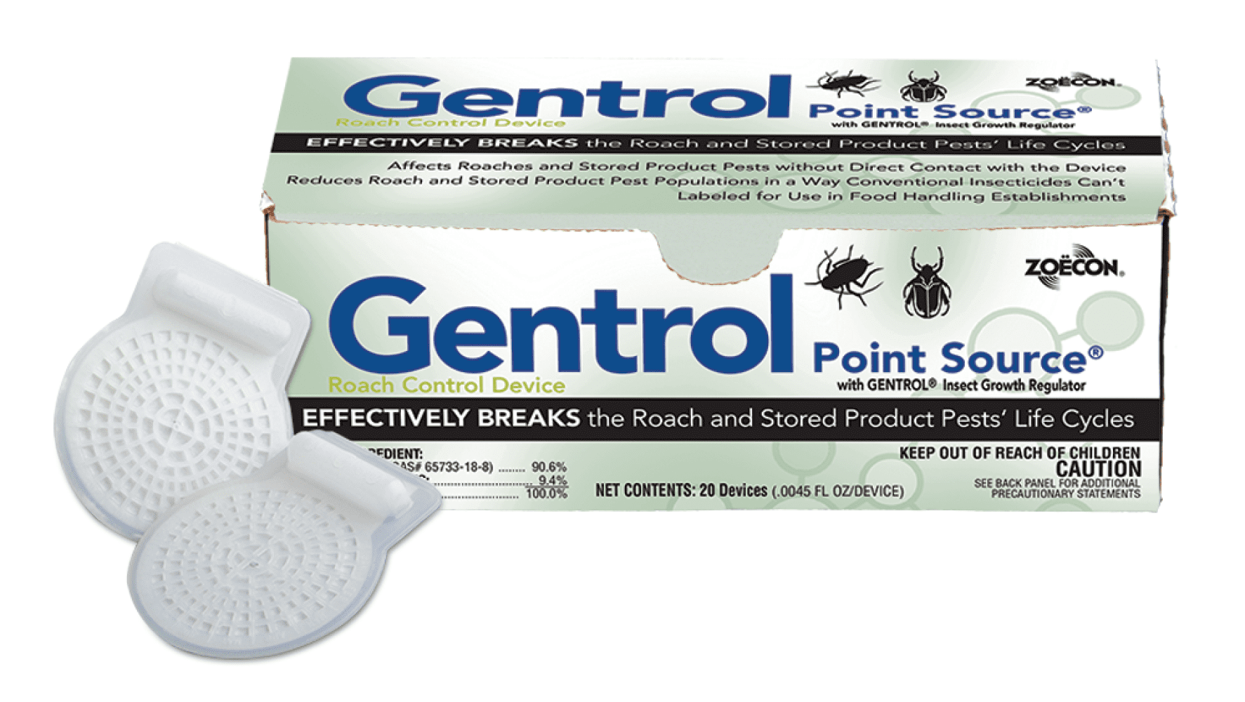 Gentrol Point Source Roach Control Devices - Up to 90 Days Control of Roaches in Sensitive Areas like Kitchens - 1 Box = 20 Devices