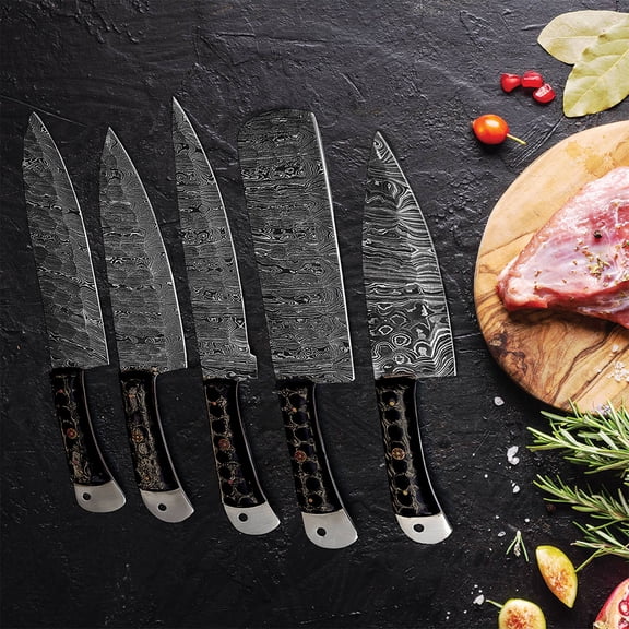 Gentry Choice Damascus Steel Kitchen Knives Set of 5 with Resin Black Handles