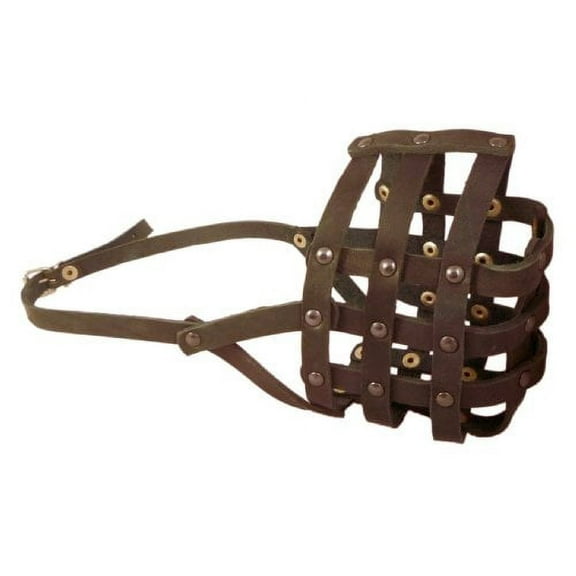 Genuime Leather Dog Basket Dog Muzzle #111 (Circumference 14.3", Snout Length 4"), Rottweiler, Pitbull, Cane Corso