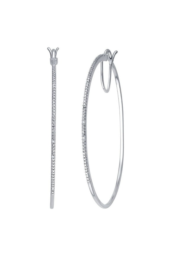 Genuine 0.02 Carat Natural Diamond Accent Hoop Earrings In 14K White Gold Plated