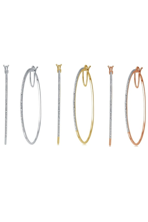 Genuine 0.02 Carat Natural Diamond Accent Hoop Earrings Three Color Sets Crafted In 14K Gold Plated