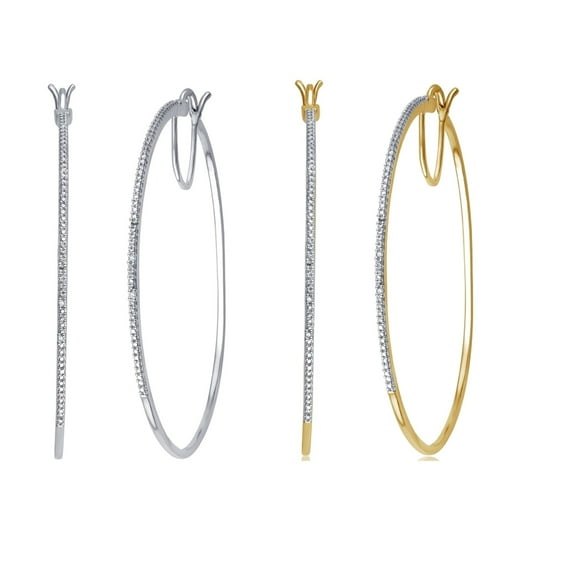 Genuine 0.02 Carat Natural Diamond Accent Hoop Earrings Two Color Sets Crafted In 14K Gold Plated