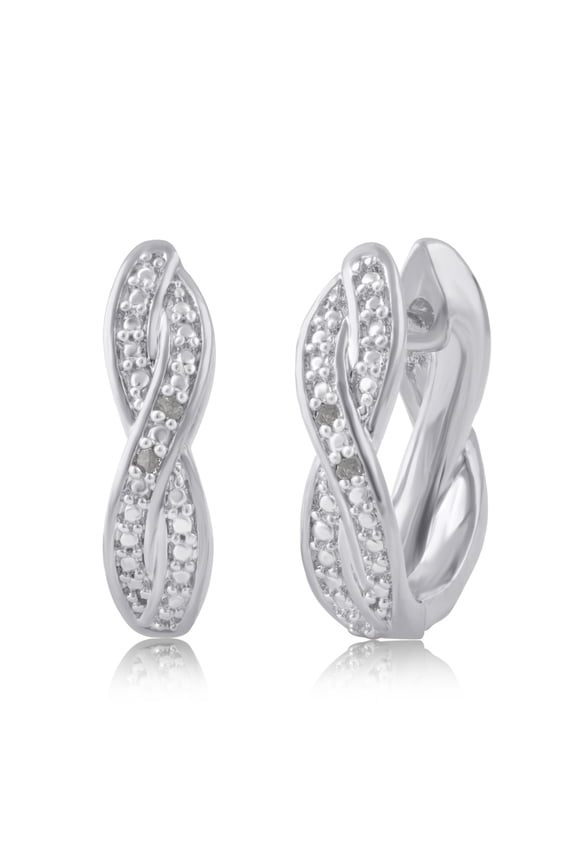 Genuine 0.02 cttw Diamond Accent Twisted Hoop Earrings In 14K White Gold Plated