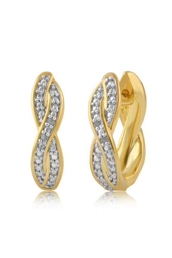 Genuine 0.02 cttw Diamond Accent Twisted Hoop Earrings In 14K Yellow Gold Plated