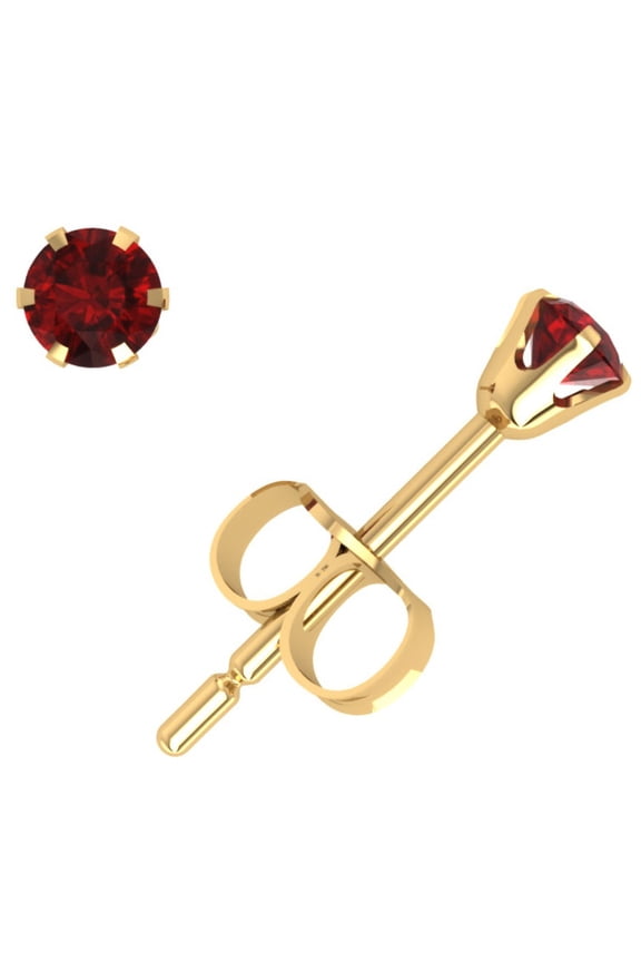 Genuine 0.20Carat Round Ruby Stud Earrings 14k Yellow Gold 6Prong Push Back AAA Quality