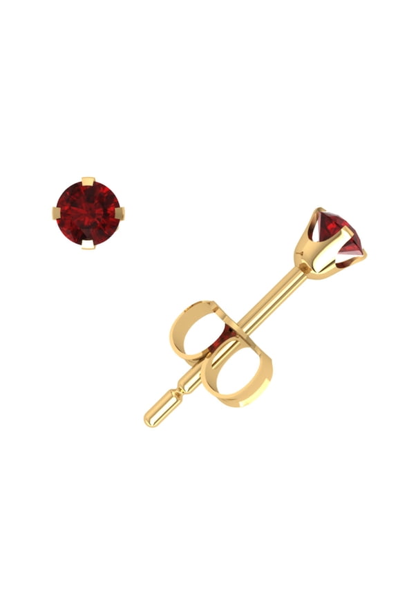 Genuine 0.33Ct Round Ruby Stud Earrings 18k Yellow Gold Prong Set Push Back AAA Quality