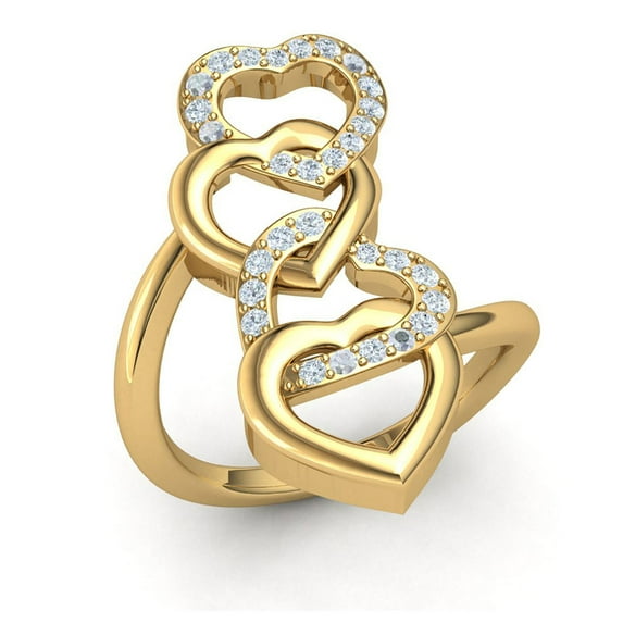 Genuine 0.33ct Round Cut Diamond Prong Intertwined Interlinked Hearts Ring Solid 14K Gold GH SI2