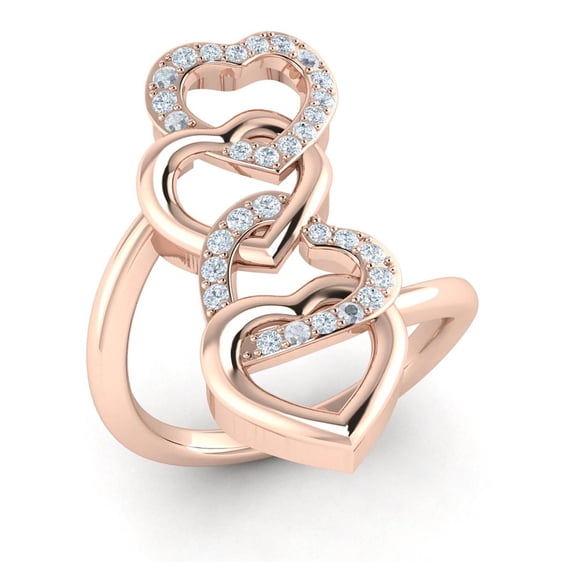 Genuine 0.33ct Round Cut Diamond Prong Intertwined Interlinked Hearts Ring Solid 14K Gold GH SI2
