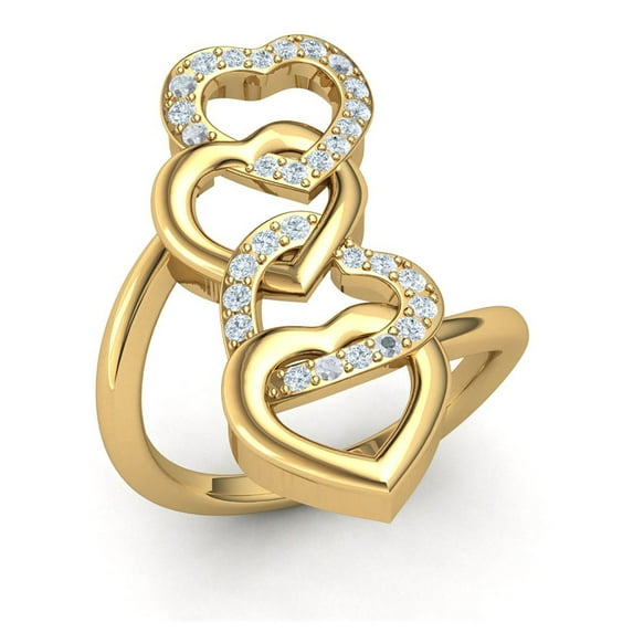 Genuine 0.33ct Round Cut Diamond Prong Intertwined Interlinked Hearts Ring Solid 14K Gold GH SI2