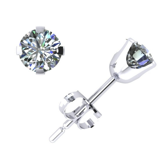 Genuine 0.40Carat Round Cut Diamond Stud Earrings 14k White Gold Prong Push Back G SI1