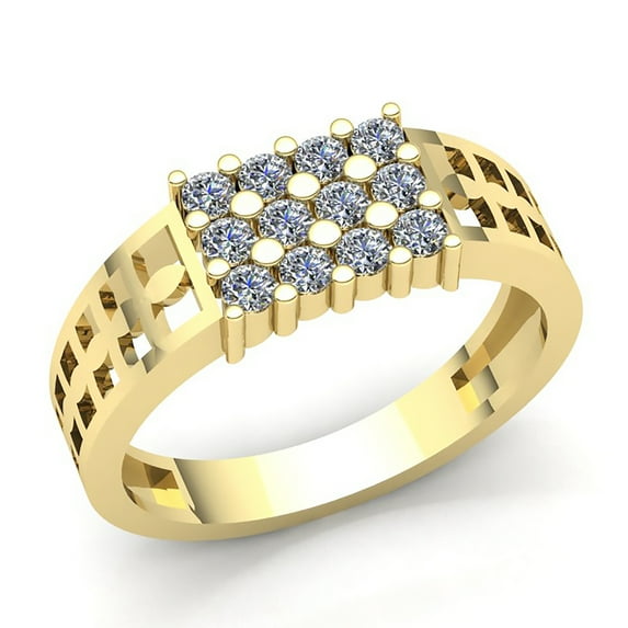 Genuine 0.5ct Round Cut Diamond Mens 3 Row Engagement Anniversary Ring Solid 14K Rose, White or Yellow Gold IJ SI2