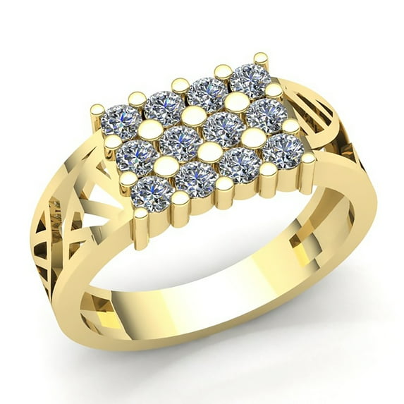 Genuine 0.5ct Round Cut Diamond Mens Cluster Anniversary Engagement Ring Solid 14K Rose, White or Yellow Gold IJ SI2