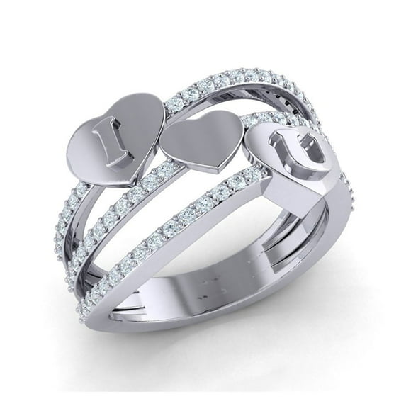 Genuine 0.5ct Round Cut Diamond Prong 3Row Love Bridal Wedding Band Ring Anniversary Solid 10K Gold GH I1-I2