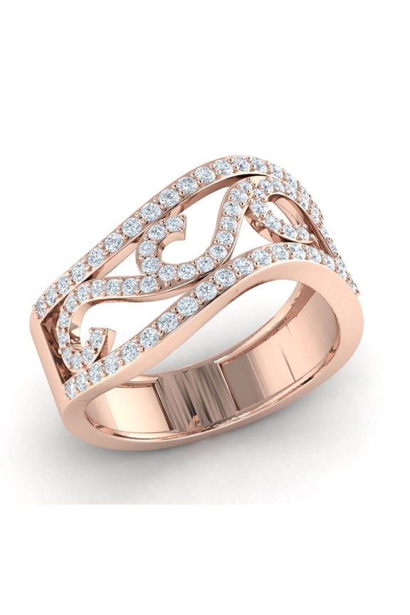 Genuine 0.5ct Round Cut Diamond Prong Women's Bridal Wave Fancy Band Ring Solid 14K Gold GH I1