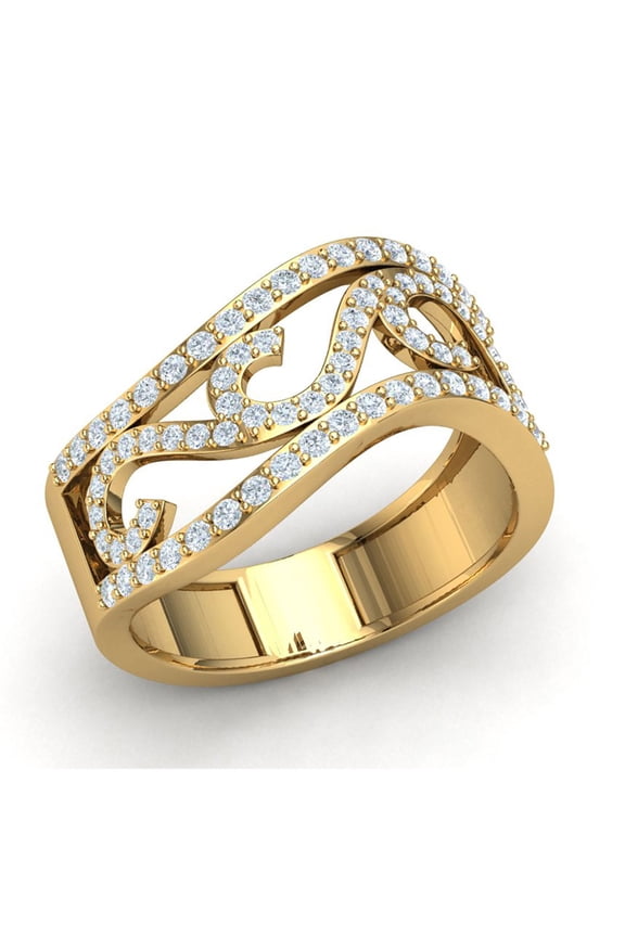 Genuine 0.5ct Round Cut Diamond Prong Women's Bridal Wave Fancy Band Ring Solid 14K Gold GH I1