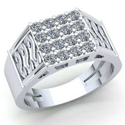 JEWELWESELL Genuine 0.5ctw Round Cut Diamond Mens Cluster Classic Anniversary Engagement Ring Solid 14K Rose, White or Yellow Gold GH I1