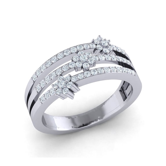 Genuine 0.5ctw Round Cut Diamond Prong Women's 3Row Floral Wedding Band Ring Bridal Anniversary Solid 18K Gold F VS1