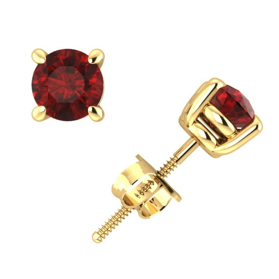 Genuine 0.75Carat Round Cut Ruby Basket Stud Earrings 18k Yellow Gold Prong AAAA