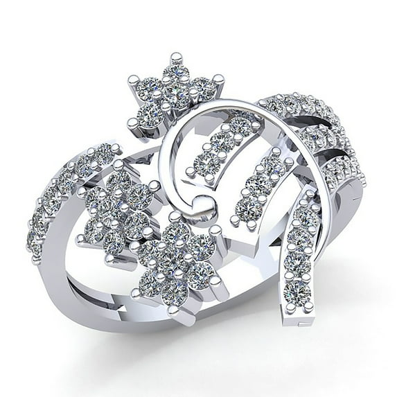 Genuine 0.75ct Round Cut Diamond Ladies Bridal Accent Flower Anniversary Wedding Band Solid 10K Rose, White or Yellow Gold GH I1-I2