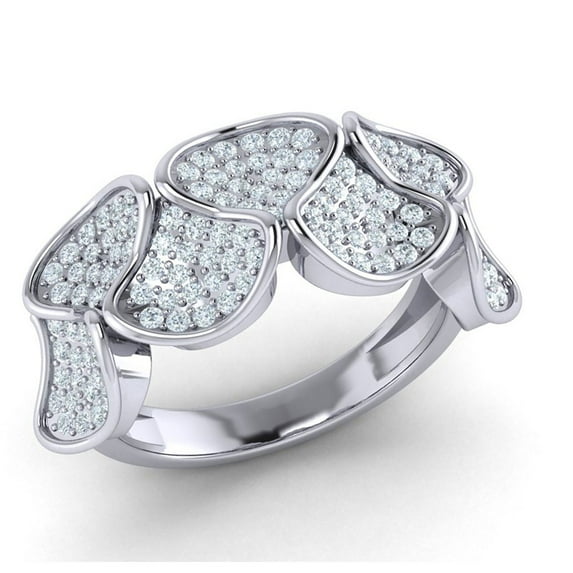 Genuine 0.75ct Round Cut Diamond Pave Fancy Cluster Bridal Engagement Ring Solid 10K Gold JK I1