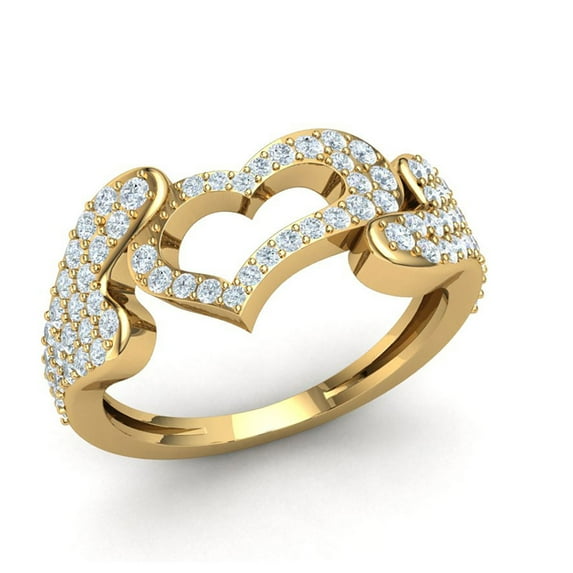 Genuine 0.75ct Round Cut Diamond Prong Women's Fancy Heart Engagement Ring Bridal Solid 14K Gold GH I1