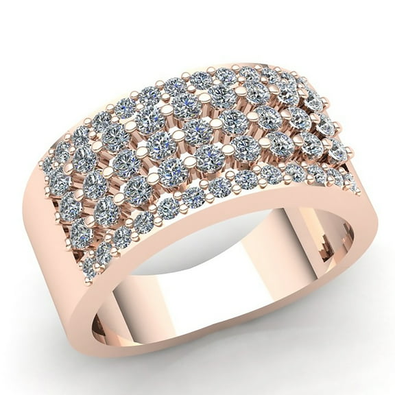 Genuine 0.75ctw Round Cut Diamond Ladies 3Row Cluster Anniversary Wedding Band Solid 10K Rose, White or Yellow Gold J SI2