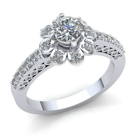Genuine 0.75ctw Round Cut Diamond Ladies Flower Solitaire Anniversary Engagement Ring Solid 10K Rose, White or Yellow Gold JK I1