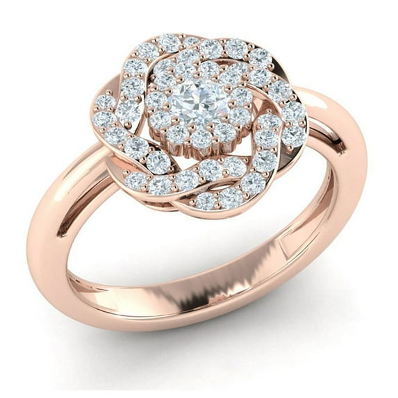 Genuine 0.7ct Round Cut Diamond Prong Fancy Cluster Bridal Engagement Ring Solid 14K Gold GH SI2
