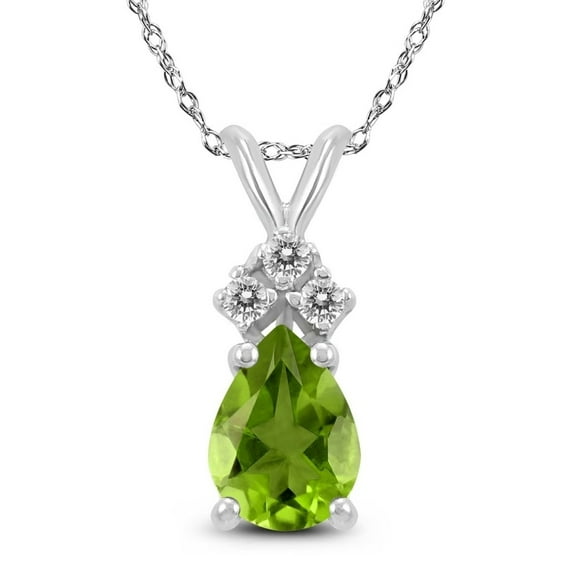 Genuine 0.81 Carat Natural 7x5mm Pear Shaped Peridot With White Topaz Necklace In 925 Sterling Silver.