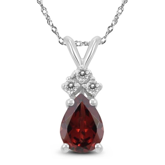 Genuine 0.88 Carat Natural 7x5mm Pear Shaped Garnet With White Topaz Necklace In 925 Sterling Silver.