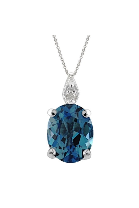 Genuine 0.97 Ctw Natural Oval Shaped 7x5 mm London Blue Topaz Gemstone & White Topaz Necklace In 925 Sterling Silver