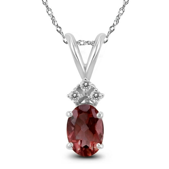 Genuine 1.00 Carat Natural 7x5mm Oval Shaped Garnet with White Topaz Necklace In 925 Sterling Silver