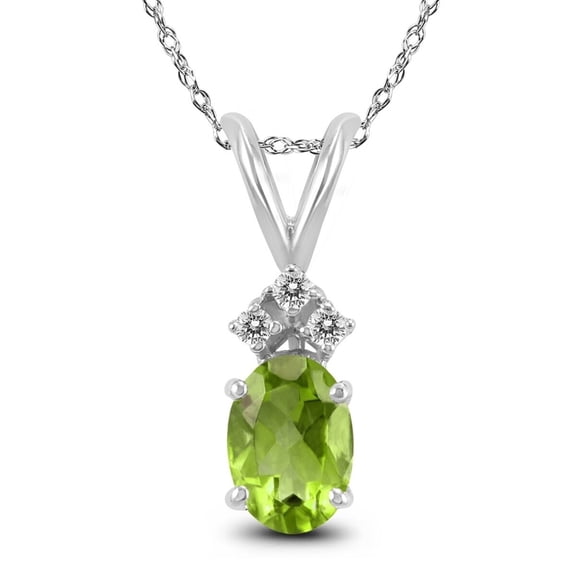 Genuine 1.00 Carat Natural 7x5mm Oval Shaped Peridot with White Topaz Necklace In 925 Sterling Silver