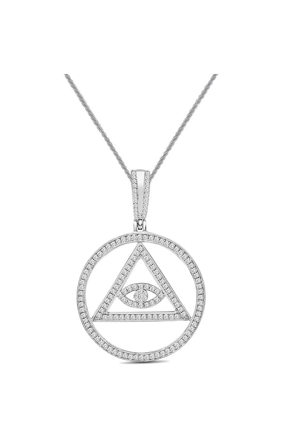 Genuine 1.15 Cwt. VVS/1 Moissanite Diamond All-Seeing Eye Masonic Illuminati Triangle Sign Eye of Providence 10K White Gold On Pendant Charm Chain
