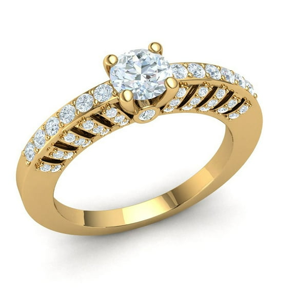 Genuine 1.5ct Round Cut Diamond Prong Accented Solitaire Bridal Fancy Ring Anniversary Band Solid 18K Gold FG VS2