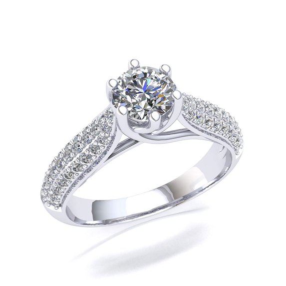 Genuine 1.5ct Round Cut Diamond Prong Ladies Trellis Bridal Engagement Ring Wedding Solid 18K Gold H SI2