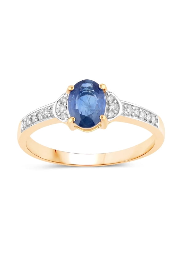 Genuine Blue Sapphire Rings for Women 1.05 Ct Diamond Oval Bridge 10K Yellow Gold