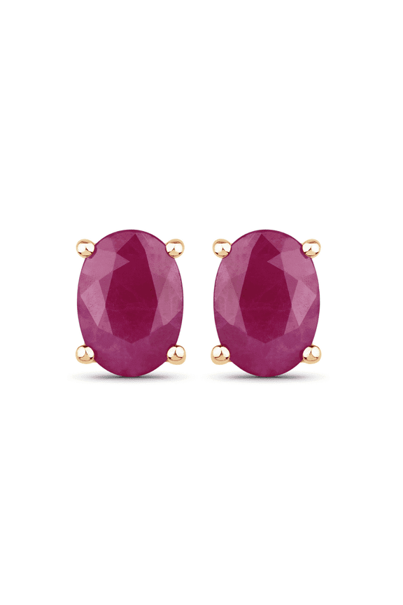 Genuine Ruby Stud Earrings 1.70 Ct Oval Shape 10K Yellow Gold July Birthstone Jewelry Gift