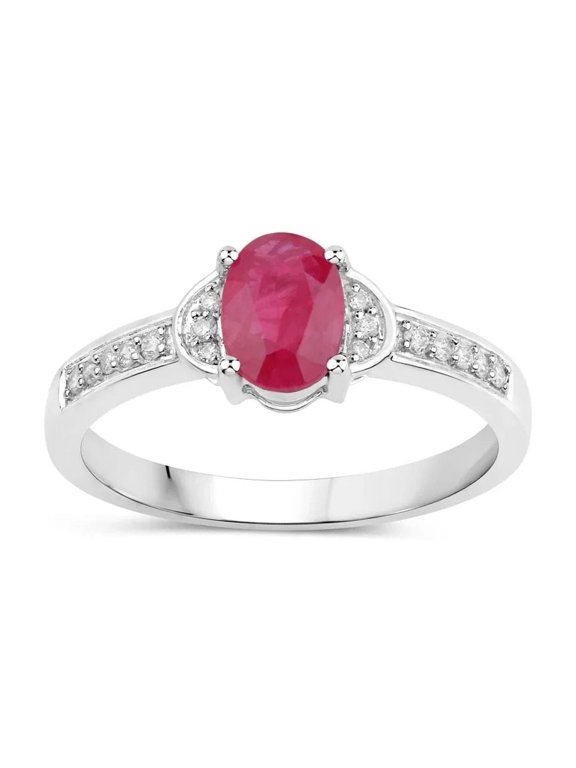 10K White Gold Ruby and Diamond Oval Ring Bridge Band Design for Women