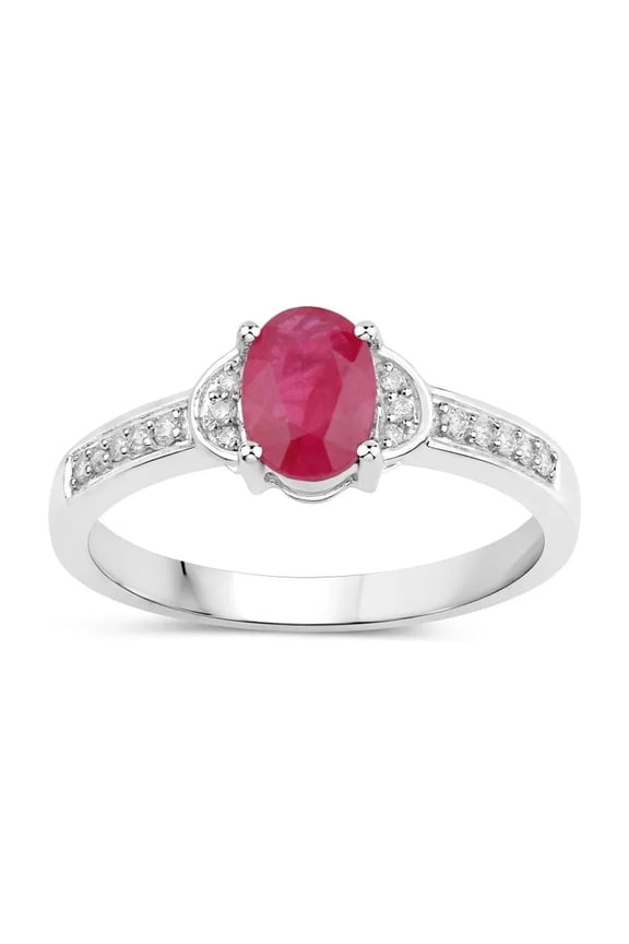 10K White Gold Ruby and Diamond Oval Ring Bridge Band Design for Women