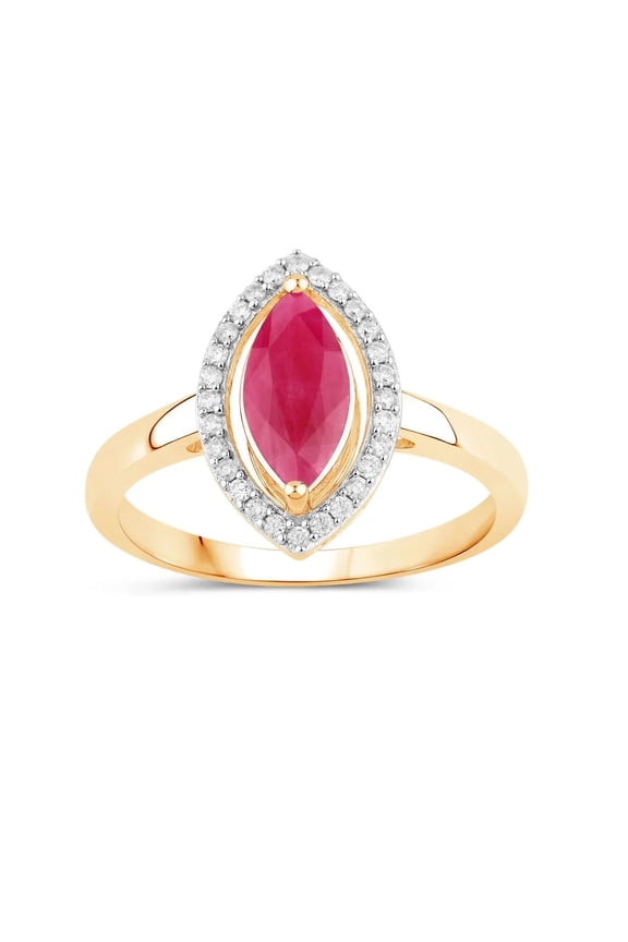 Natural Ruby Gold Ring 1.52 Ct White Diamond Halo Pear 10K Yellow Gold July Birthstone