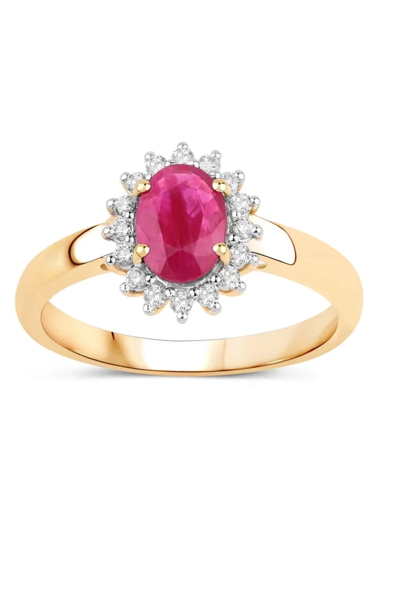 Natural Ruby Rings for Women 1.01 Ct Diamond Halo 10K Yellow Gold July Birthstone