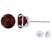 Genuine 10K Solid White Gold 6mm Round Natural Red Garnet January Birthstone Stud Earrings