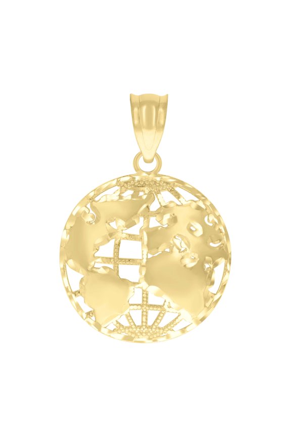 Genuine 10K Yellow Gold Unisex Diamond Cut 1" Charm World Map Globe Pendant
