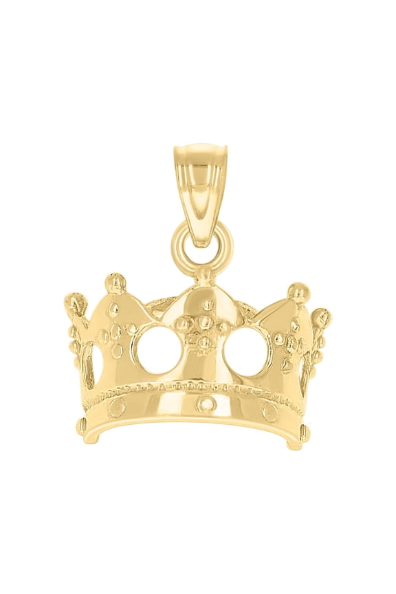 Genuine 10K Yellow Gold Unisex Textured Royalty Charm King / Queen Crown Pendant