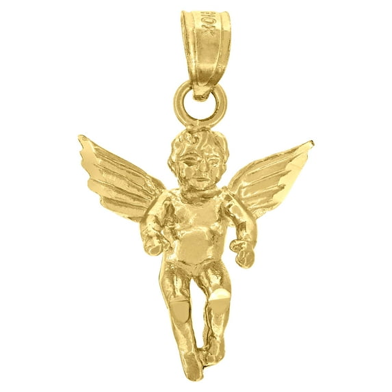 Genuine 10K Yellow Gold Women's Diamond Cut Religious Charm Flying Angel Pendant
